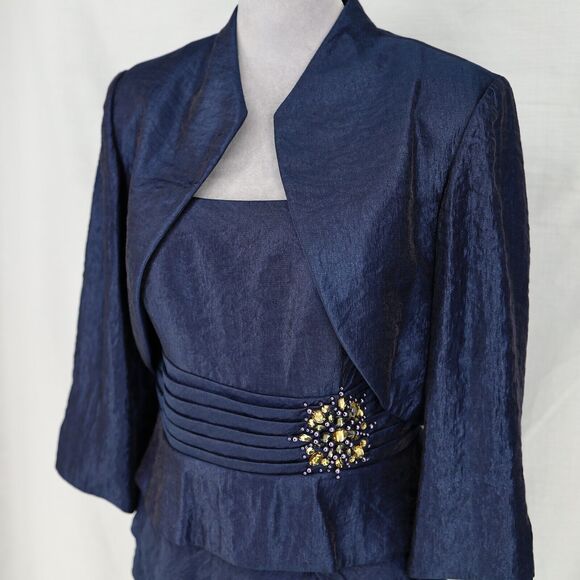 Jessica Howard Dress Suit Womens 12 Navy Blue Jacket and Dress Wedding Mob Mog - Picture 9 of 16